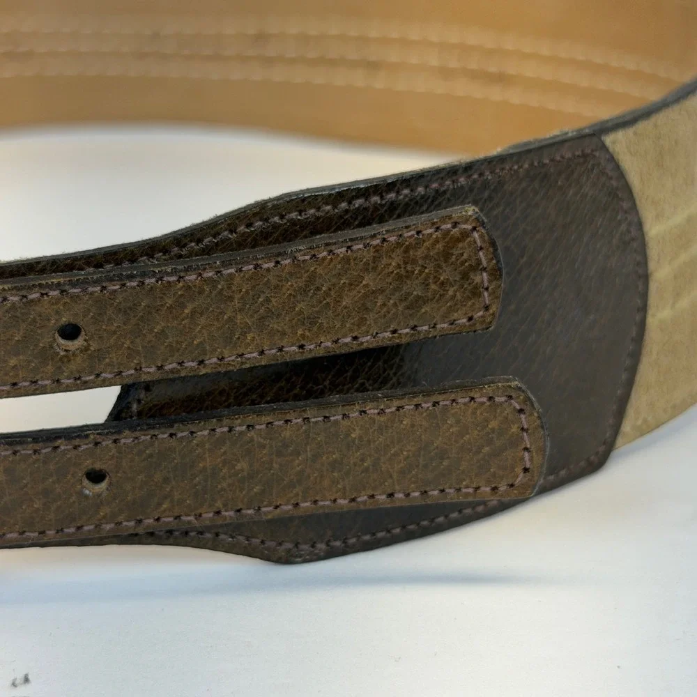 Morris Moskowitz Leather Double Buckle Belt Women's Size 30‎ Gold Tone Hardware